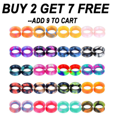 2Pcs Ear Gauges Thin Silicone Soft Ear Plugs Ear Plugs Tunnels Earrings-Colorful