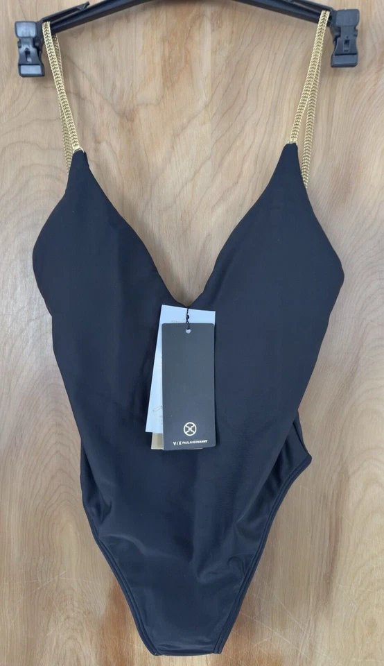 Maiô Vix Paula Hermanny gola redonda alça corrente melodia sólida peça única tamanho P - Imagem 4 de 4