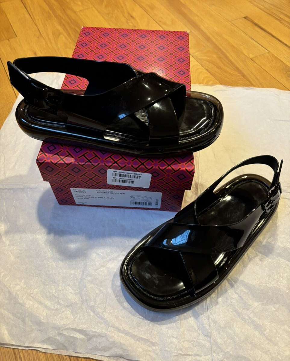 Tory Burch Criss Cross Bubble Jelly Sandal Size Black $228 Authentic NWB