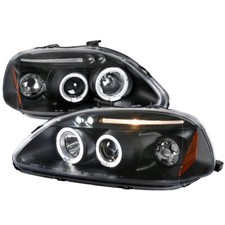 For 96-98 Honda Civic Ek 234 Door Black Projector Headlights Dual Halos For 96-98 Honda Civic Ek 234 Door Black Projector Headlights Dual Halos