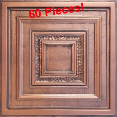 GRID SYSTEM Pop In, PVC 24'' x 24'', Ceiling Tiles, ANTYX Copper Brown, 60 Pieces!