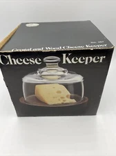 Crystal & Wood Cheese Keeper Cloche Towle Leonard Silver Mfg Never Used 487