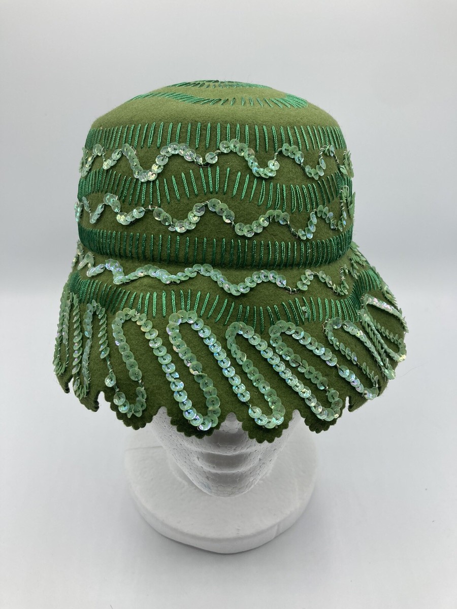 Vintage Felt Sequin Hand Stitched Bucket Hat adorable Clean  display picture 2