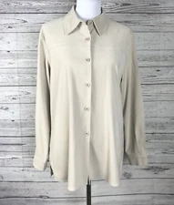 Signature Studio Beige Brushed Suede Like Button Down Shirt Jacket Size 12