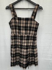 New Nasty Gal dress size 6 beige black check pleated polyester blend womens