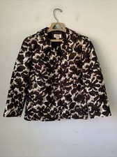 Talbots Womens Blazer 4 Silk Wool Fall Floral Abstract Jacket Twee Office Brown