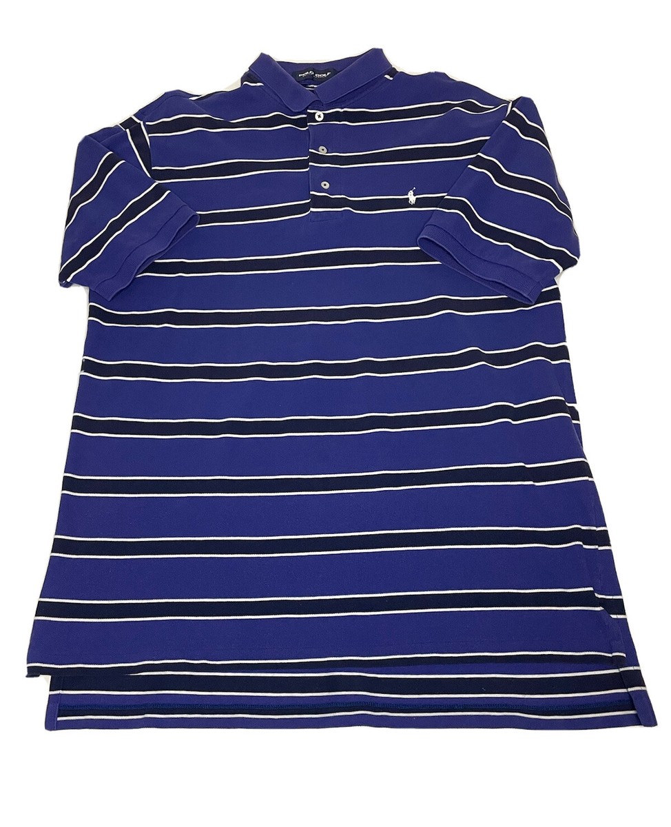 Vtg Polo Golf Ralph Lauren Mens Blue Striped Shirt XL 90s Cotton
