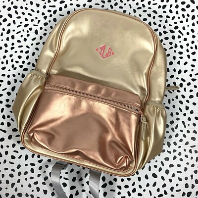 J. Crew Crewcuts Metallic Backpack Gold And Rose Gold Pink Monogram TLG  AZ713
