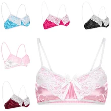 Satini Sissy Frilly Lace Fitted Silky Satin Lingerie Bralette