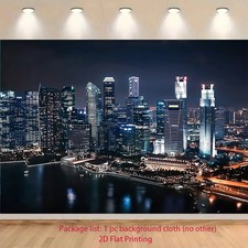 1pc Cityscape Night Scene Backdrop Banner - Modern Urban Skyline with Bright Lig
