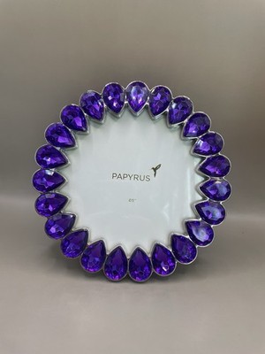 Papyrus 5.25  Diameter SilverTone Purple Rhinestones Photo Picture Frame
