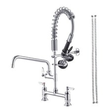 Commercial Kitchen Faucet,Deck Mount Kitchen Sink Faucet with Pre-Rinse Pull ...