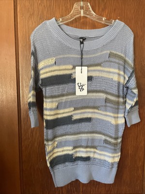 NWT Vero Moda Size Medium Blue Beige Distressed Sweater Street Wear