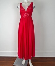 Vintage Olga Red Long Nightgown Large 92270