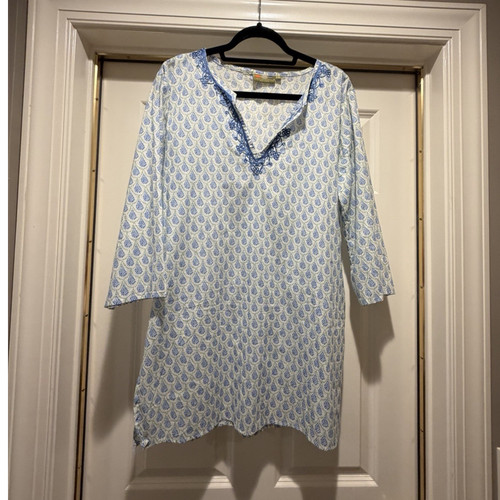 Red Flower Fiber Blue Green White Cotton Kurta Top Size M