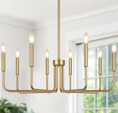 33 x33  Brushed Gold Industrial Farmhouse 8Light  Candle Chandelier Light NEW