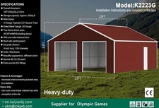 22' x 23' Metal Car Garage/Outdoor Storage Shed Galvanized Steel Barn Red