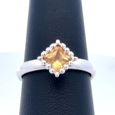 Designer 925 Sterling Silver Princess Cut Citrine November Birthstone Ring