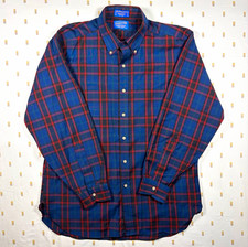 Pendleton Sir Pendleton Men's L Blue/Red Plaid Wool Long Sleeve Button-Down