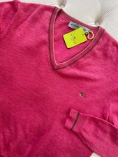 New Unisex ETRO Milano Pullover Wool Knit Logo V Neck Pink Sweater L size