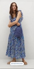 MANGO Women's Paisley Dress with ruffled straps and a square neck