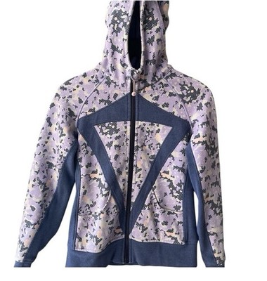 Ivivva by Lululemon Purple and Blue Patterned Scuba Girls Zip Up Cozy Sz girl 14