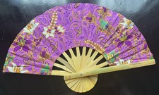 Fan Thai Folding Pink Red Flowers Hand Bamboo Thailand Decor    38