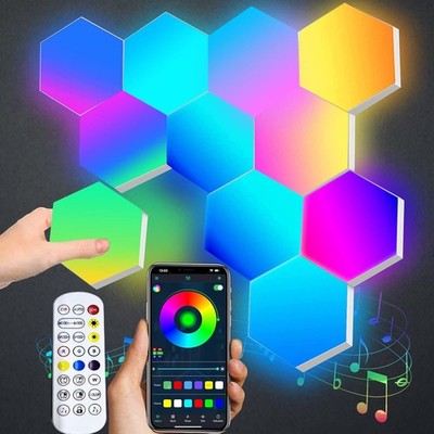 10 Stück Hexagon LED Panel RGB Sechseck Wandleuchte Gaming Wand Licht Musik Sync