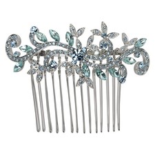 Gorgeous Aqua Rhinestone Crystal Floral Hair Comb