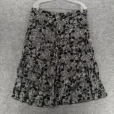 Womens Skirt Size PL Black Floral Pull On Tiered Flowy Midi Fairy Cottage Gypsy
