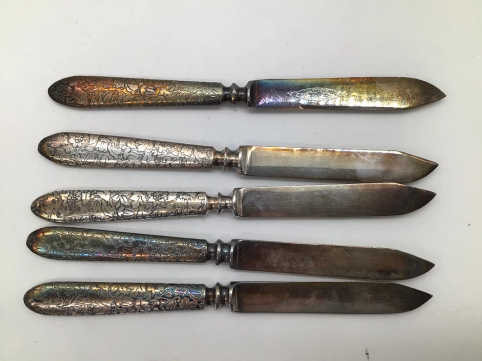 1847 年 ROGERS BROS 保证银板水果奶酪刀 5 件套 5 件复古 — 第 2/3 张图片