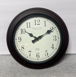 Sterling & Noble Round Analog Hanging Wall Clock, Arabic Numerals, Brown/White