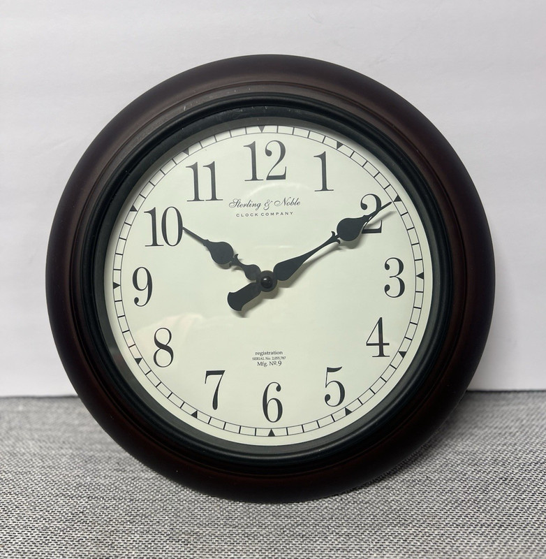 Sterling & Noble Round Analog Hanging Wall Clock, Arabic Numerals, Brown/White