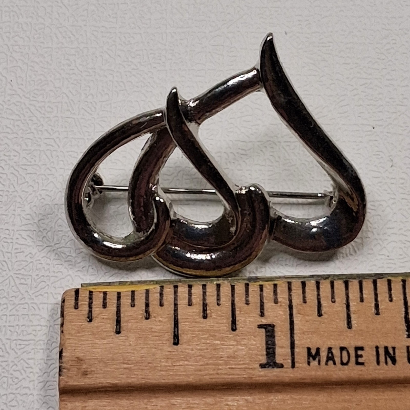 Vintage Silver Tone Double Interlocking Heart Bro… - image 4