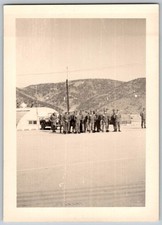 Vtg B&W Snapshot Military Men Soldiers Uniforms Airfield Base Mountains 1950s