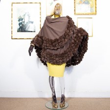 Vintage 1980s Brown Wool Cape Fur Trim Oversized Statement One Size Fit Most