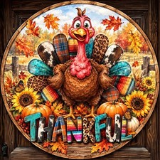 Happy Fall Harvest Door Sign, Turkey, Thanksgiving, Autumn Pumpkin, Scarecrow