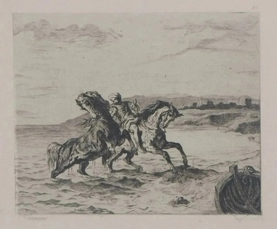 Eugene Delacroix: Pferde Kommen Von L'Eau,Gravur Signiert, Durand-Ruel, 1873