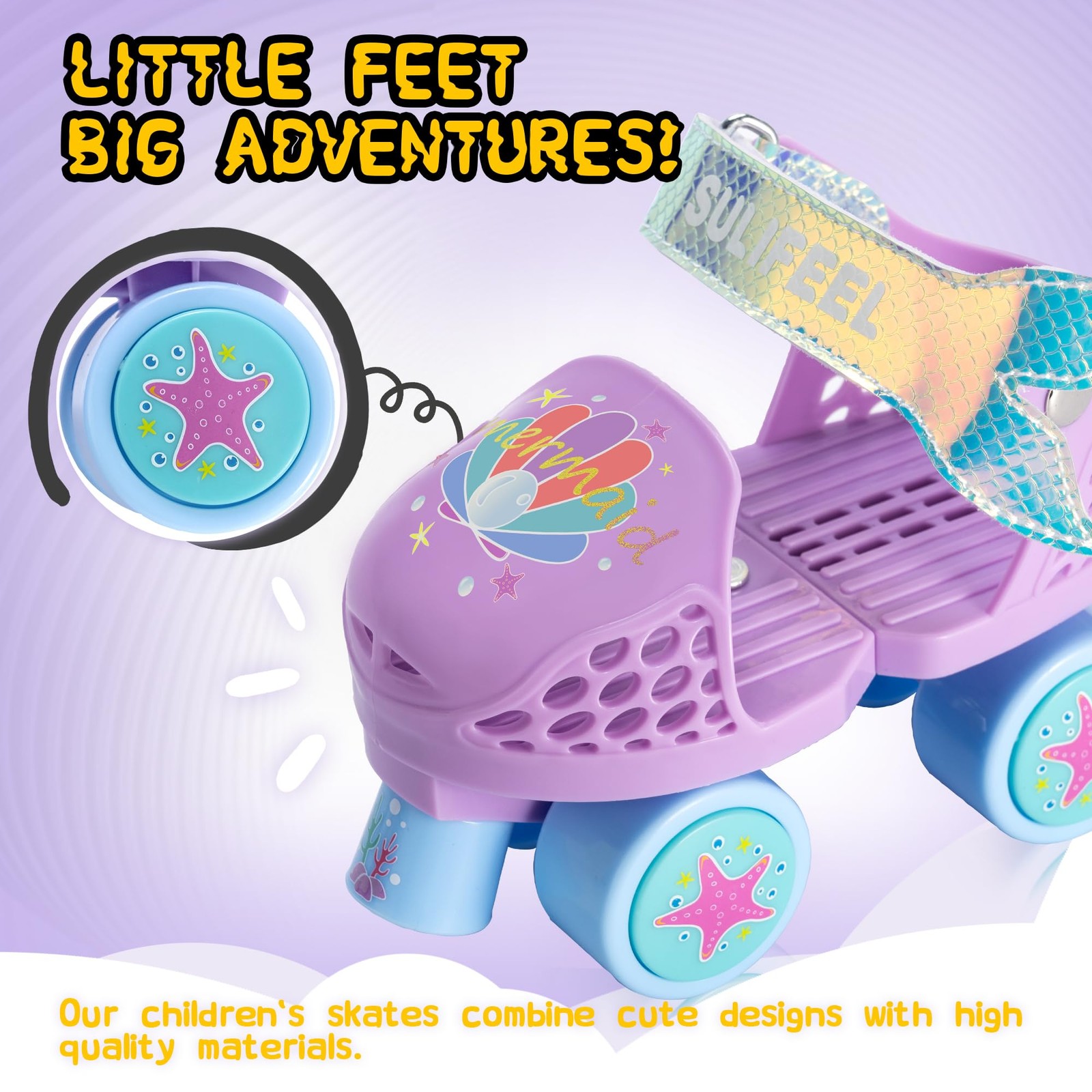 SULIFEEL Kids Adjustable Quad Roller Skates,Toddler Beginner Roller Skates fo...