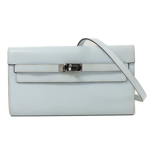 HERMES PHW Kelly To Go Shoulder Bag Veau Epsom Leather Bleu Brume