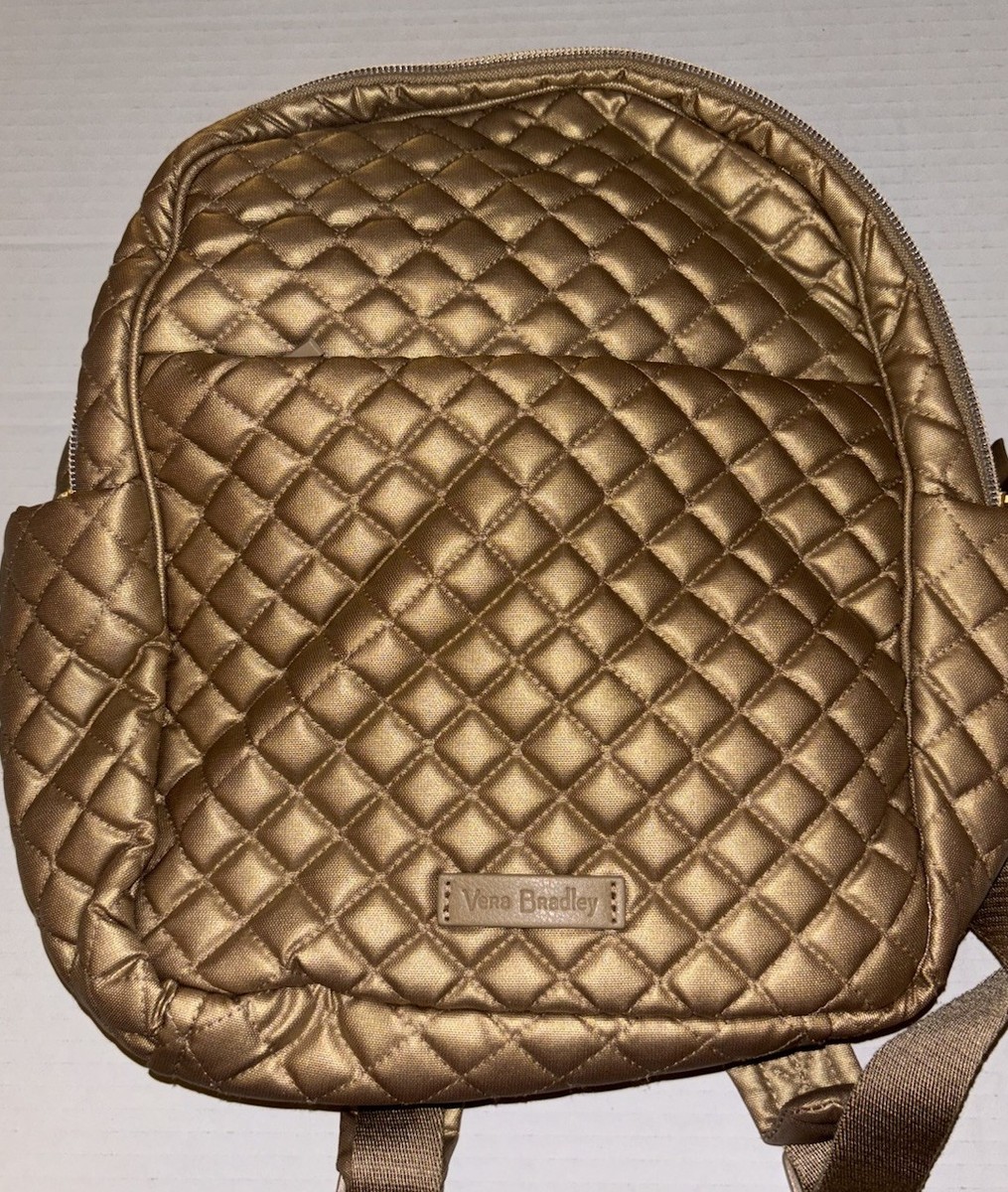 Vera Bradley Small Backpack Bag, Champagne Gold Pearl