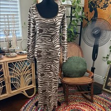 ASOS Beige and Brown Zebra Animal Print Knit Sweater Bodycon Maxi Dress