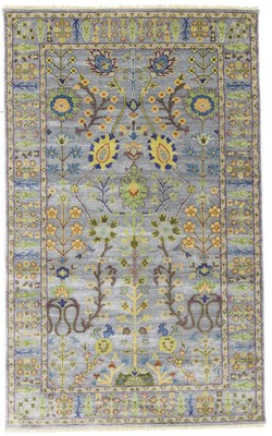 5X8 ft Hand-Knotted Silver Oushak Chobi Rug Floral Tree of Life Oriental Carpet
