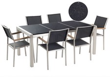 Gartenmöbel Set Tisch 180 cm mit 3 Platten in Schwarz 6 Stühle in Schwarz