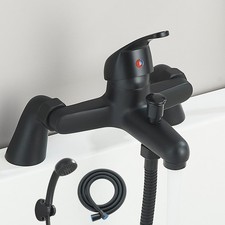 Black Luxury Bathroom Sink Bath Filler Tap Shower Mixer Taps with Hand Held Set