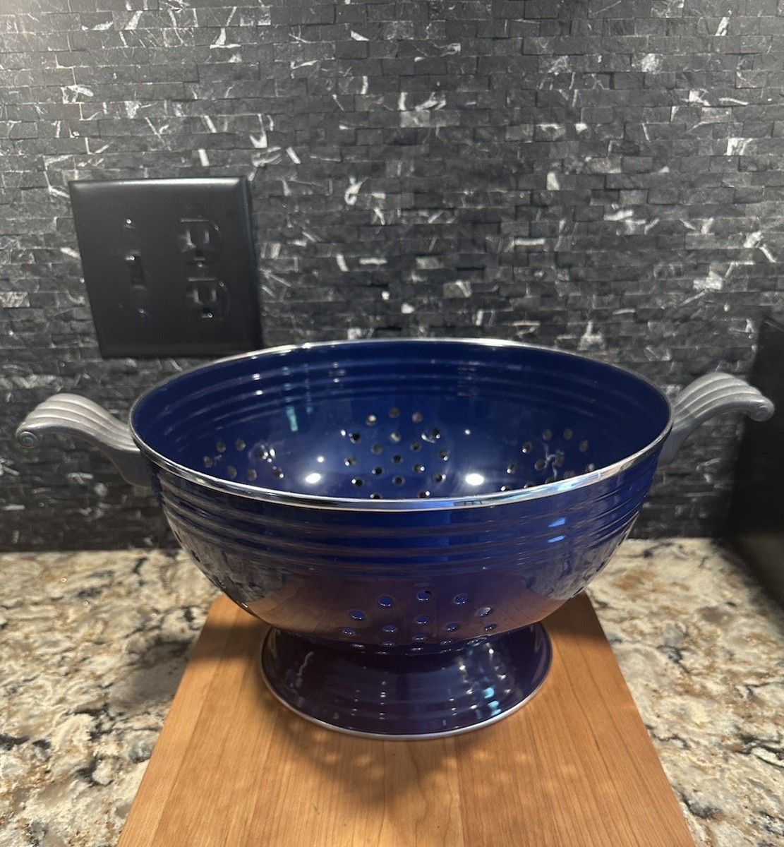 Vintage Fiesta Ware Cobalt Blue Colander Strainer Fiestaware Enamel Claw  Handles