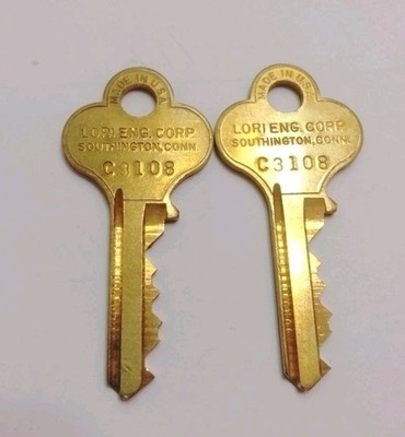 # C3108 Lori Eng Corp - Pair of Vtg. NOS Brass Key Southington Conn USA Free S&H
