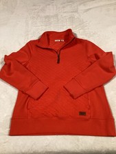 L.L.Bean Women Largue Quilted Quarter-Zip Pullover Sweatshirt Orange Sweater