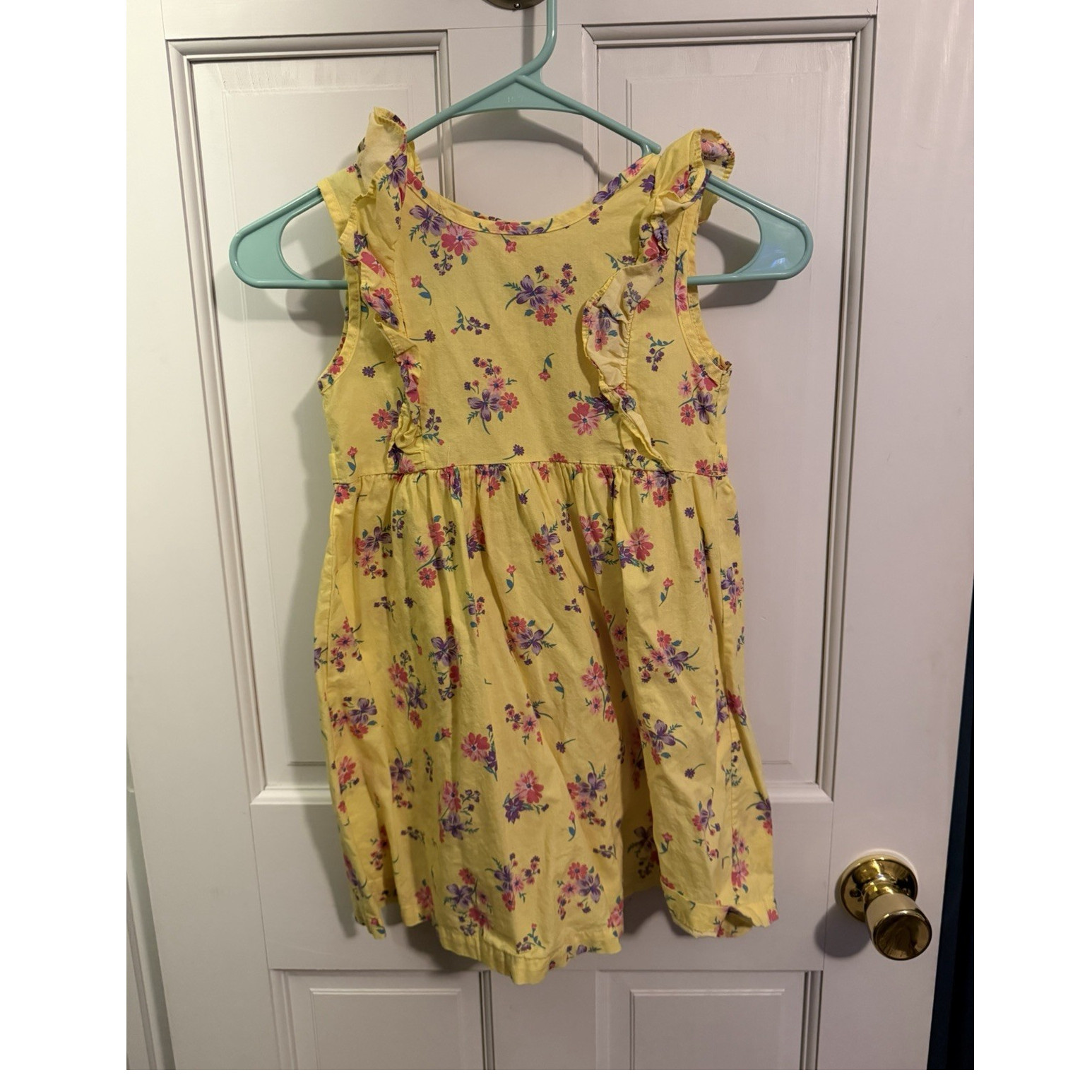 Girls 6-7 Years Yellow Floral Sundress Sleeveless Ruffle Accents Knee Length