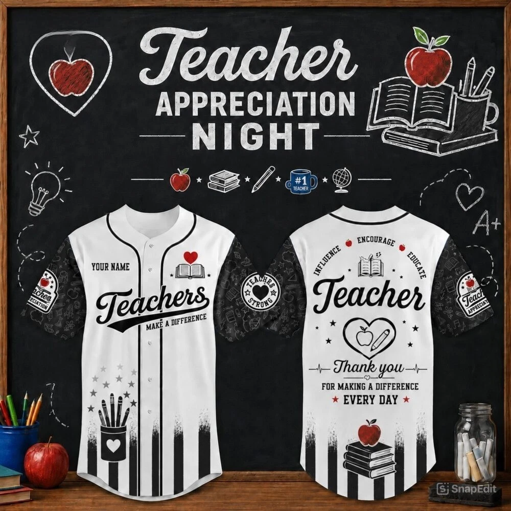 Teacher Appreciation Night 2026 Custom Name 3D Baseball Jersey Thank You Teacher